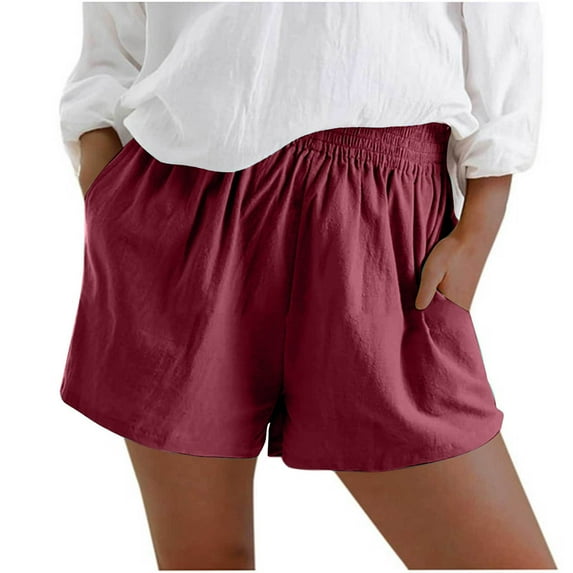 Dvprdro Womens Summer Shorts Casual Solid Elastic Waist Beach Shorts with Pockets