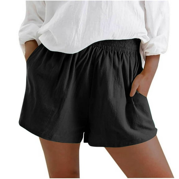 Dvprdro Womens Summer Shorts Casual Solid Elastic Waist Beach Shorts with Pockets