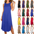 thumbnail image 1 of Dvprdro Womens Summer Sleepwear Dress Crewneck Sleeveless Side Slit Loose Fit Solid Midi, 1 of 6