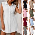 thumbnail image 1 of Dvprdro Womens Summer Solid Collared Sleeveless Button Front Slim Fit A Line Mini Dress Casual Work, 1 of 6