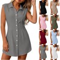 thumbnail image 1 of Dvprdro Womens Summer Solid Collared Sleeveless Button Front Slim Fit A Line Mini Dress Casual Work, 1 of 6