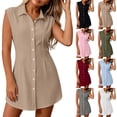 thumbnail image 1 of Dvprdro Womens Summer Solid Collared Sleeveless Button Front Slim Fit A Line Mini Dress Casual Work, 1 of 6