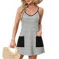 thumbnail image 1 of Dvprdro Womens Summer Striped Contrast Spaghetti Strap Pockets Loose A Line Mini Dress Casual Beach, 1 of 7