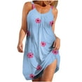 thumbnail image 1 of Dvprdro Womens Sundress Summer Fashion Floral Printed Crew Neck Spaghetti Strap Pleated Boho Casual Loose Beach Sun Mini Dress, 1 of 5