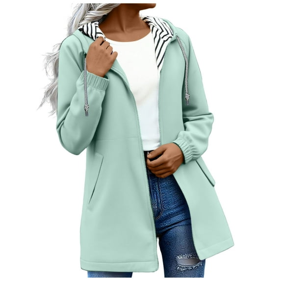 Dvprdro Womens Waterproof Hooded Jacket with Pockets Trendy Windproof Hiking Raincoat Long Sleeve Zip Up Casual Windbreaker