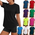 thumbnail image 1 of Dvprdro Womens Workout Crew Neck T Shirts Side Slit Short Sleeve Solid Loose Fit Breathable Summer Tees, 1 of 8