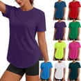 thumbnail image 1 of Dvprdro Womens Workout Crew Neck T Shirts Side Slit Short Sleeve Solid Loose Fit Breathable Summer Tees, 1 of 8