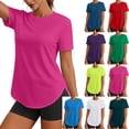 thumbnail image 1 of Dvprdro Womens Workout Crew Neck T Shirts Side Slit Short Sleeve Solid Loose Fit Breathable Summer Tees, 1 of 8
