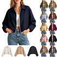 thumbnail image 1 of Dvprdro Zip Up Baseball Jacket for Women Short Length Long Sleeve Stand Collar Light weight Coat with Pockets, 1 of 7