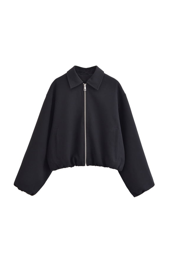 Zip Up Baseball Jacket for Women Short Length Long Sleeve Stand Collar Light weight Coat with Pockets