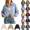 thumbnail image 1 of Dvprdro Zip Up Baseball Jacket for Women Short Length Long Sleeve Stand Collar Light weight Coat with Pockets, 1 of 7