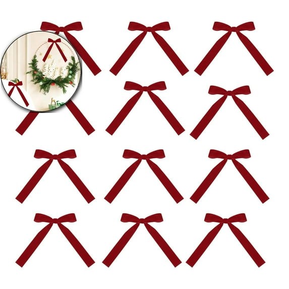 Dvruxg 12-Pack Velvet Christmas Tree Bows – Elegant Festive Holiday Decorations for Trees, Wreaths, Garlands & Gifts – Reusable Plaid Xmas Ribbon Bow Ties