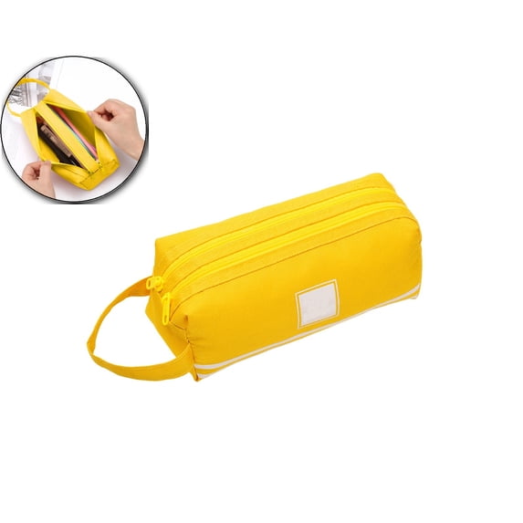 Dvruxg 2 Compartments Case Zippered Stationary Pouch with Handle Big Large Capacity Pen Bag Organizer Canvas Handbag for Travel Office Stationary