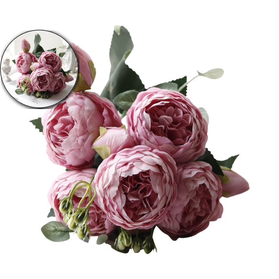 Dvruxg 2 Pcs 5 Heads Artificial Flowers Bouquet Silk Peony Fake Hydrangea Rose Flower with Stems Elegant Floral Plant Decoration for Wedding Centerpieces Homekitchen Table Arrangements