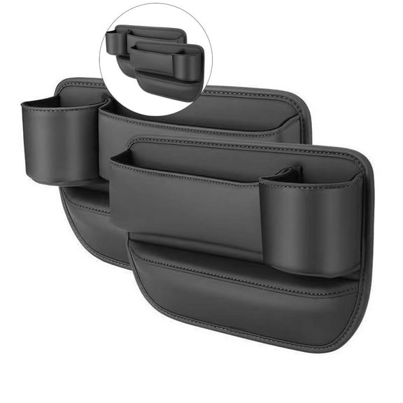 Dvruxg 2 Pcs Car Seat Gap Filler, Leather Gap Bag with Cup Holder, Universal Seat Gap Organizer, Adjustable Car Seat Storage Box, for Phones Glasses Keys Cards