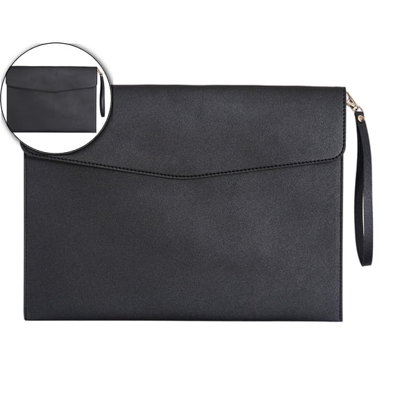 Dvruxg A4 Leather File Folder Document Holder Folder Stylish Portfolio Envelope Case with Strap and Invisible Magnetic Closure(Black)