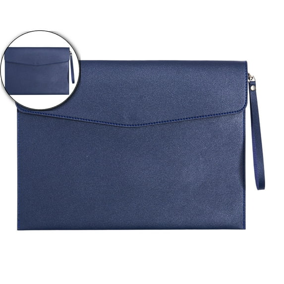 Dvruxg A4 Leather File Folder Document Holder Folder Stylish Portfolio Envelope Case with Strap and Invisible Magnetic Closure(Dark Blue)