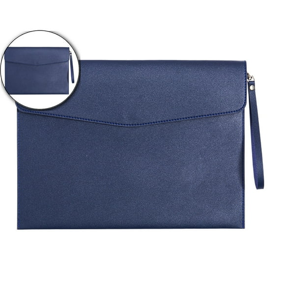 Dvruxg A4 Leather File Folder Document Holder Folder Stylish Portfolio Envelope Case with Strap and Invisible Magnetic Closure(Dark Blue)