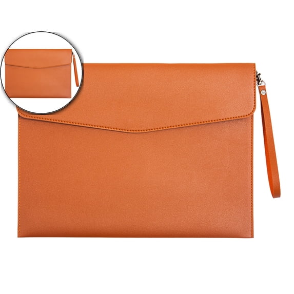Dvruxg A4 Leather File Folder Document Holder Folder Stylish Portfolio Envelope Case with Strap and Invisible Magnetic Closure(Orange)