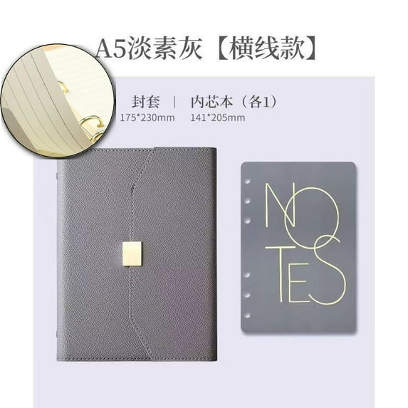 Dvruxg A5 Binder Loose-leaf Refillable Notebook Diary Organizer - 100 Sheets of 200-Page, 9.2×6.7 Inch(Gray)