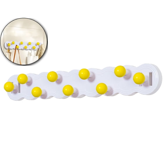 Dvruxg Adhesive Wall Hook with 9 Hooks – No Drill, No Damage – Strong Hanging Organizer for Kitchen, Bath, Entryway, Bedroom & Rental Homes – Plastic Coat Rack with Metal Arms
