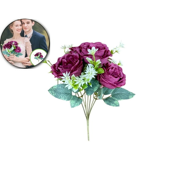 Dvruxg Artificial Flower Artificial Silk Fake Flowers Bouquet Small Roses for Wedding Home Office Tables Decor(Dark Purple)