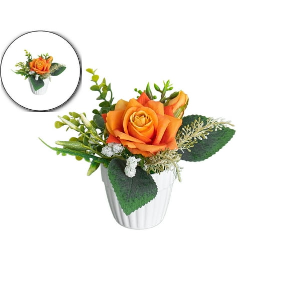 Dvruxg Artificial Flowers Artificial Hydrangea Flowers in Ceramic Vase Mini Potted Plant for Wedding Home Party Office Table(Orange)