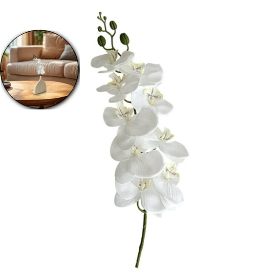 Dvruxg Artificial Orchid Flower 9 Large Petals Realistic Faux Orchid Stems Fake Flower for Wedding Home Arrangement(White)