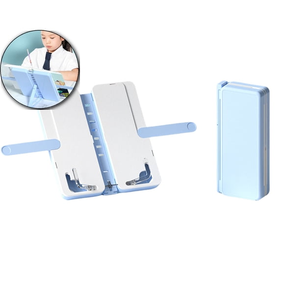 Dvruxg Book Stand for Reading, Hands Free, Foldable and Portable Desktop Book Holders, Display, Adjustable Page Clips for Textbook, Tablet, Mobile Phone