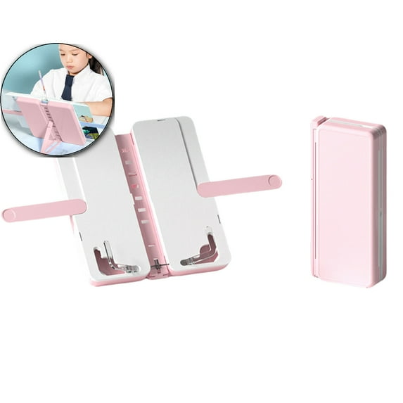 Dvruxg Book Stand for Reading, Hands Free, Foldable and Portable Desktop Book Holders, Display, Adjustable Page Clips for Textbook, Tablet, Mobile Phone