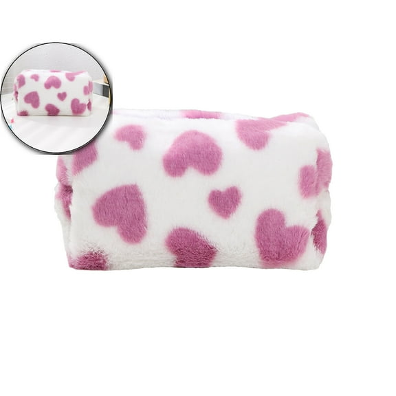 Dvruxg Checkered Makeup Bag Plush Cosmetic Bag Asthetic Plaid Handbags Cute Zipper Travel Toiletry Bag Soft Storage Pouch Pencil Case Bag