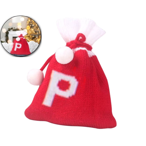 Dvruxg Christmas Knit Drawstring Gift Bag Xmas Red and White Santa Sack with Alphabet Letter Design Reusable Wrapping Bag for Xmas Candy Goodie Party
