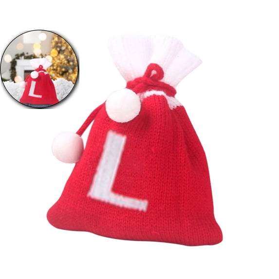 Dvruxg Christmas Knit Drawstring Gift Bag Xmas Red and White Santa Sack with Alphabet Letter Design Reusable Wrapping Bag for Xmas Candy Goodie Party