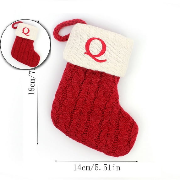 Dvruxg Christmas Stockings with Initials, Small Embroidered Letter Knit Red White Christmas Stocking for Family Holiday Decorations and Xmas Tree Fireplace