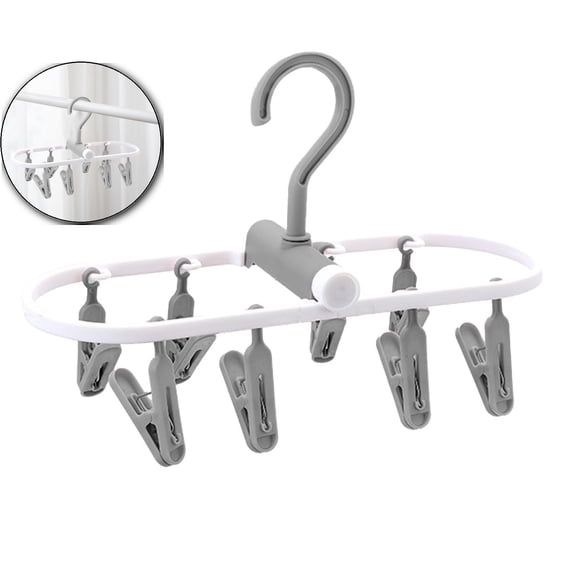 Dvruxg Clothes Drying Hanger with 8 Clips, Folding Portable Hanging Drying Rack, Drip Foldable Hanging Rack, 360° Rotatable Hook for Drying Towels