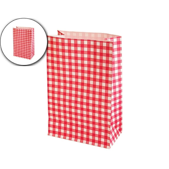 Dvruxg Colorful Plaid Kraft Paper Bags - Gift Wrapping & Storage Bags for Party Favors, Picnics, Snacks & Small Gifts - 9x5.9x3.1 Inch(Red)