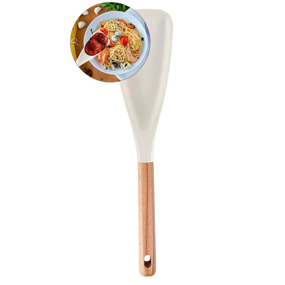 Dvruxg Cooking Spoons for Serving, Nonstick Silicone Spoon with Wooden Handle, Heat Resistant Rubber Serving Spatula Spoon for Baking, Scooping and Scraping
