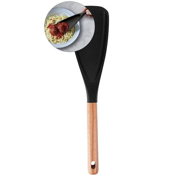 Dvruxg Cooking Spoons for Serving, Nonstick Silicone Spoon with Wooden Handle, Heat Resistant Rubber Serving Spatula Spoon for Baking, Scooping and Scraping