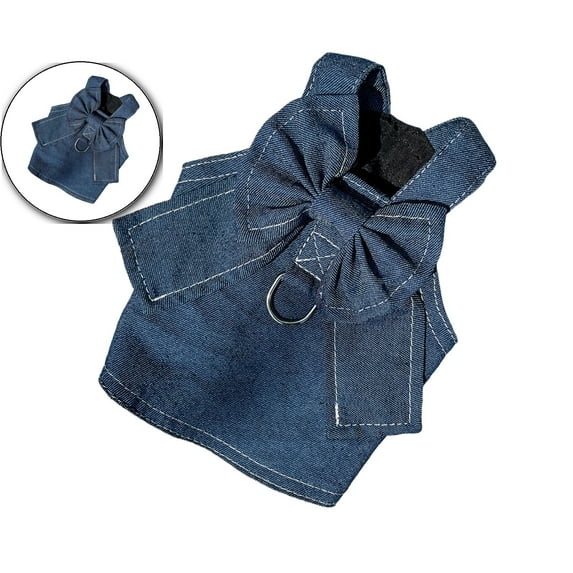 Dvruxg Denim Dog Dresses for Small Dogs Puppy Clothes with Leash Ring and Cute Bow Knot Summer Cat Apparel with D-Ring Dog Clothes