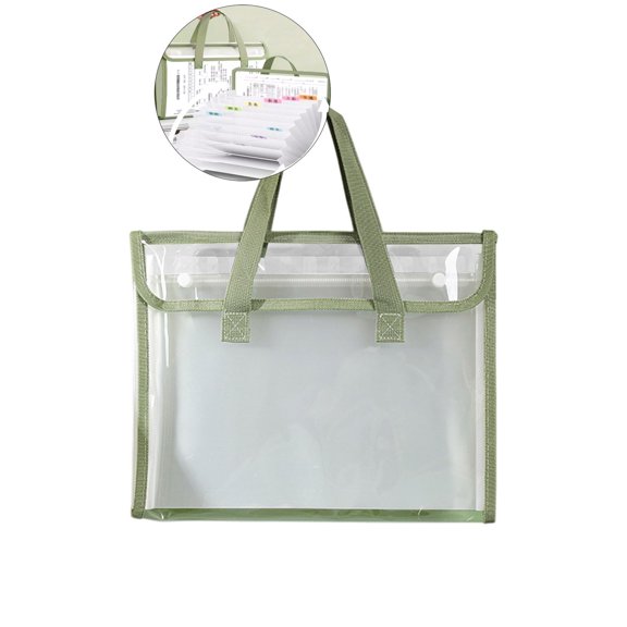 Dvruxg Expanding File Folder 13-Pocket Handheld File Bag with Handle A4 Size File Organizer with Dividers for Office Documents(Green)
