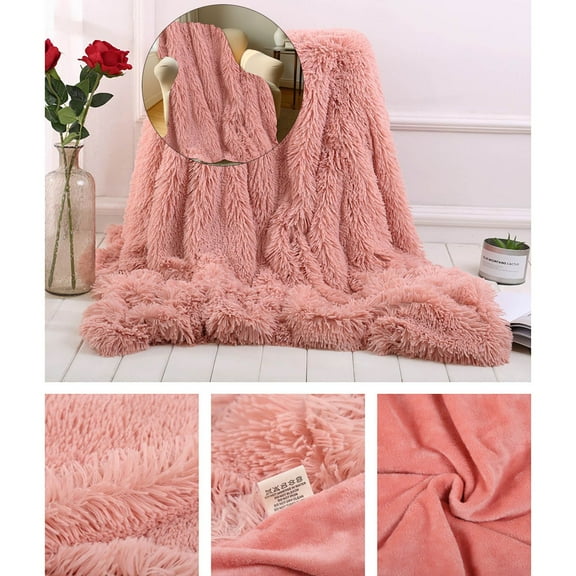 Dvruxg Faux Fur Blankets Queen Size, Soft Fuzzy Fluffy Blanket, Warm Thick Sherpa Long Hair Shag Lightweight Cozy Throw for Bedroom Sofa Couch