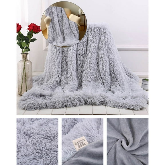 Dvruxg Faux Fur Blankets Queen Size, Soft Fuzzy Fluffy Blanket, Warm Thick Sherpa Long Hair Shag Lightweight Cozy Throw for Bedroom Sofa Couch