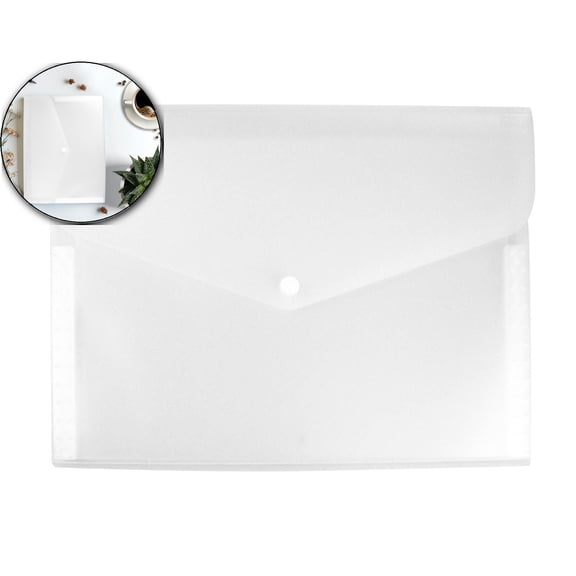 Dvruxg File Folder Pockets File Jacket Plastic Envelope Flat Document Letter Organizer with Button Closure for Office(Clear)
