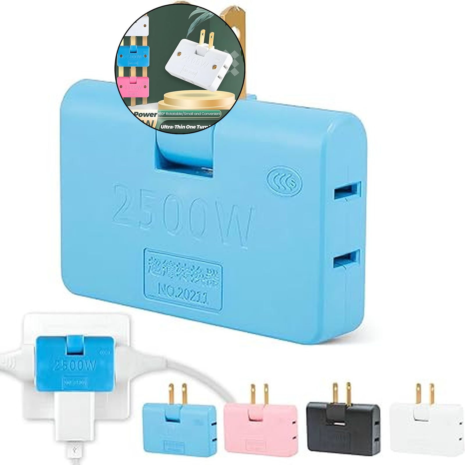 Dvruxg Flat Plug Adapter, Flat Outlet Adapter 180 Degree Portable ...