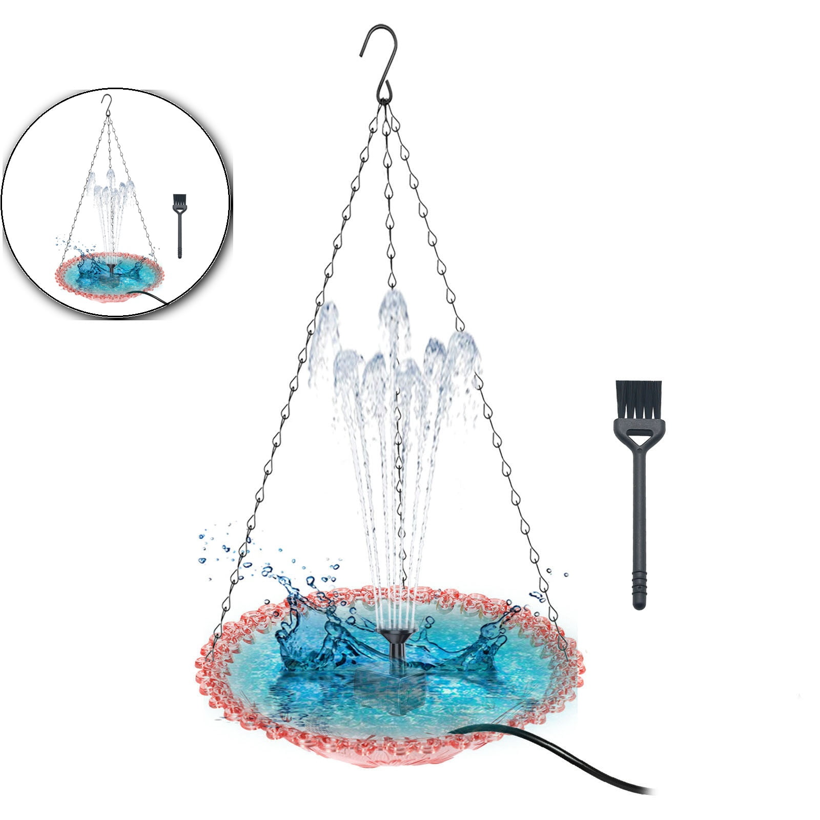 Dvruxg Glass Hanging Bird Bath Fountain – Outdoor Colorful Decorative Water Feature with Solar Pump&Glass Bowl, Attracts Hummingbirds & Garden Birds for Backyard Patio Decor