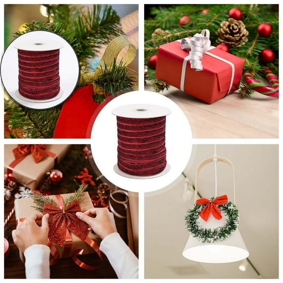 Dvruxg Glitter Ribbon, 50 Yards Metallic Sparkling Shiny Ribbon Trim for Bow Tie Gift Wrapping Christmas Valentine's Day Craft Decoration