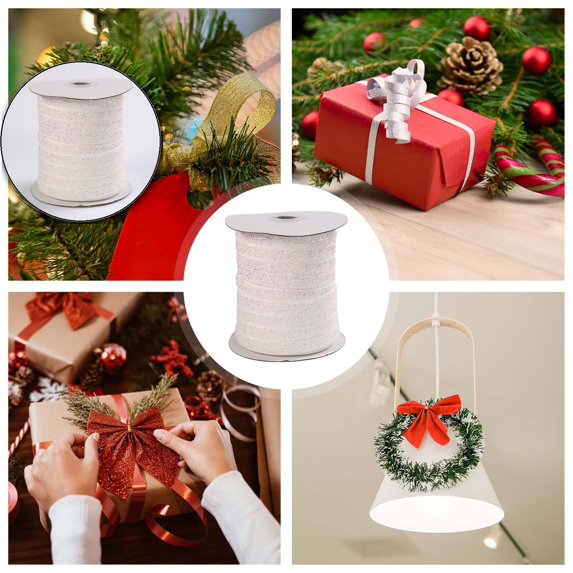 Dvruxg Glitter Ribbon, 50 Yards Metallic Sparkling Shiny Ribbon Trim for Bow Tie Gift Wrapping Christmas Valentine's Day Craft Decoration