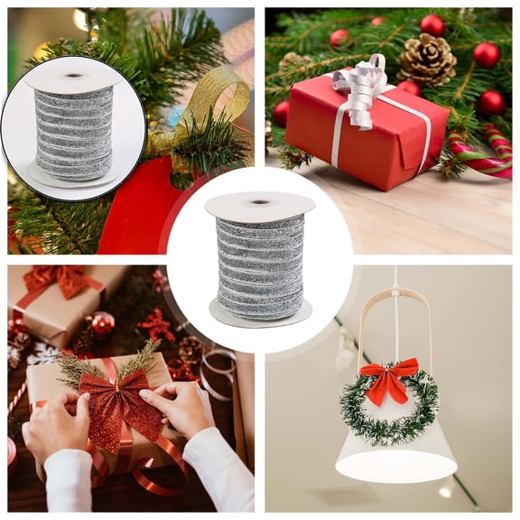 Dvruxg Glitter Ribbon, 50 Yards Metallic Sparkling Shiny Ribbon Trim for Bow Tie Gift Wrapping Christmas Valentine's Day Craft Decoration