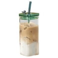 thumbnail image 1 of Dvruxg Heat Resistant Glass Cups with Straw, Square Heat Resistant Transparent Coffee Glass Cup with Lid and Straw, Cold Drinks Cups, Juice, Milk Cup, 1 of 5