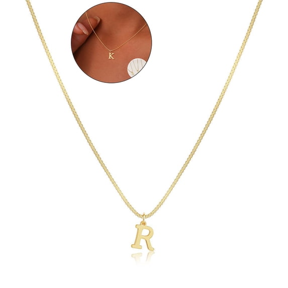 Dvruxg Initial Necklace - Metal Coated Alphabet Pendant, Layering Chain for Daily Wear(R)